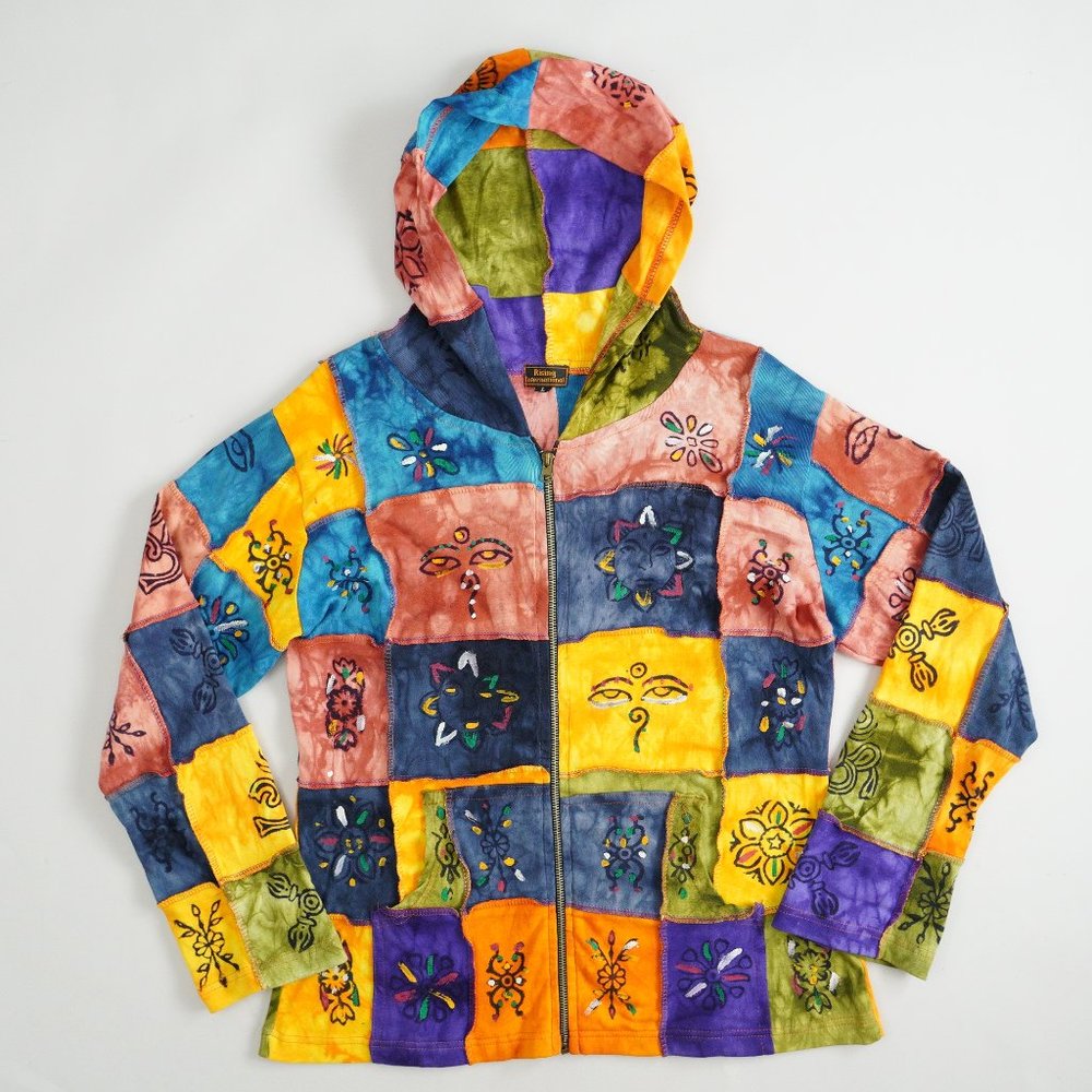 Rising International Nepal Hoodie Jacket Embroider Hippie Boho Gypsy Women Sz L